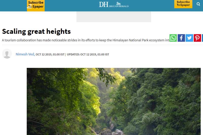 Himalayan Ecotourism Press coverage in 'The Deccan Herald' 2019