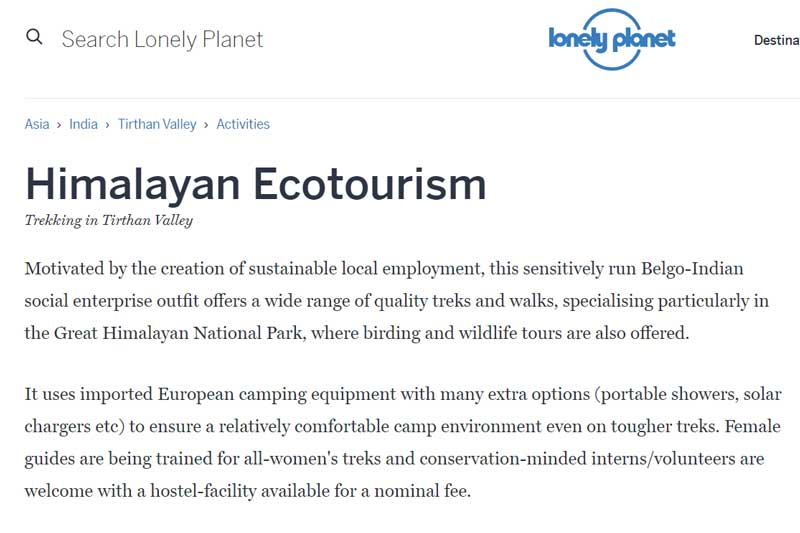 Himalayan Ecotourism Press coverage in the 'Lonely Planet'