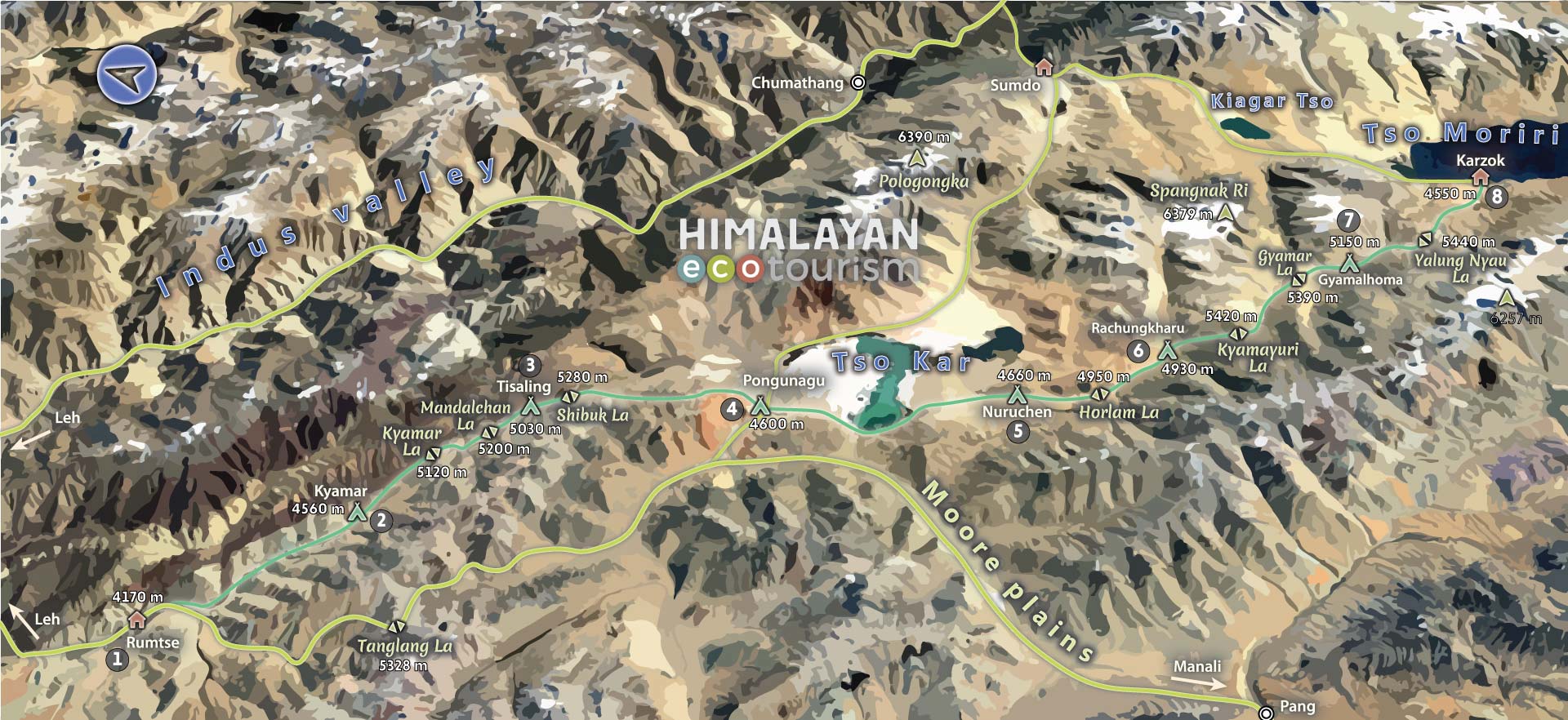 Map Ladakh Trek Rumtse Tso Moriri