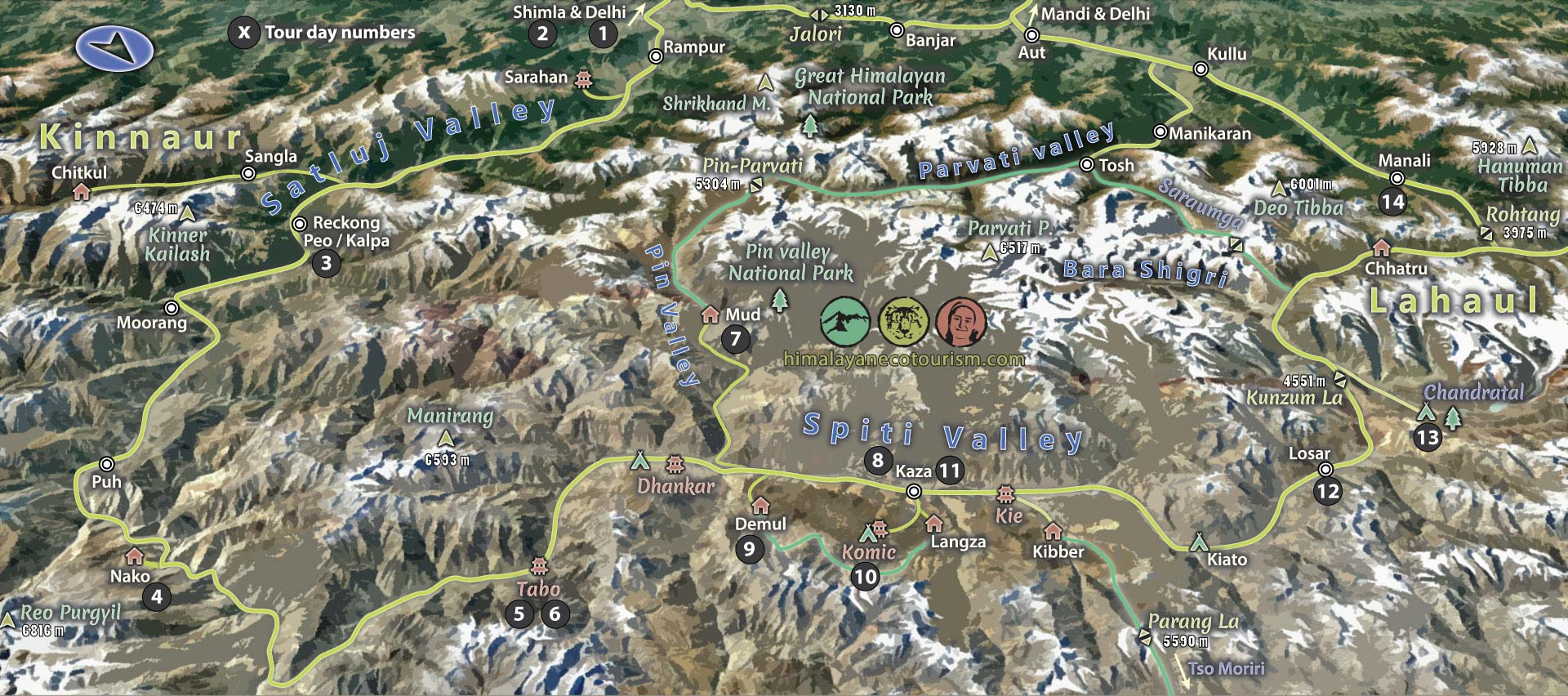 Spiti valley tour map.
