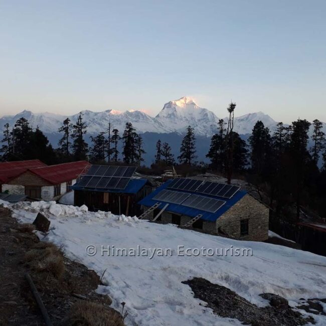 Tea houses utilizing solar power - Mohare Danda trek in Nepal