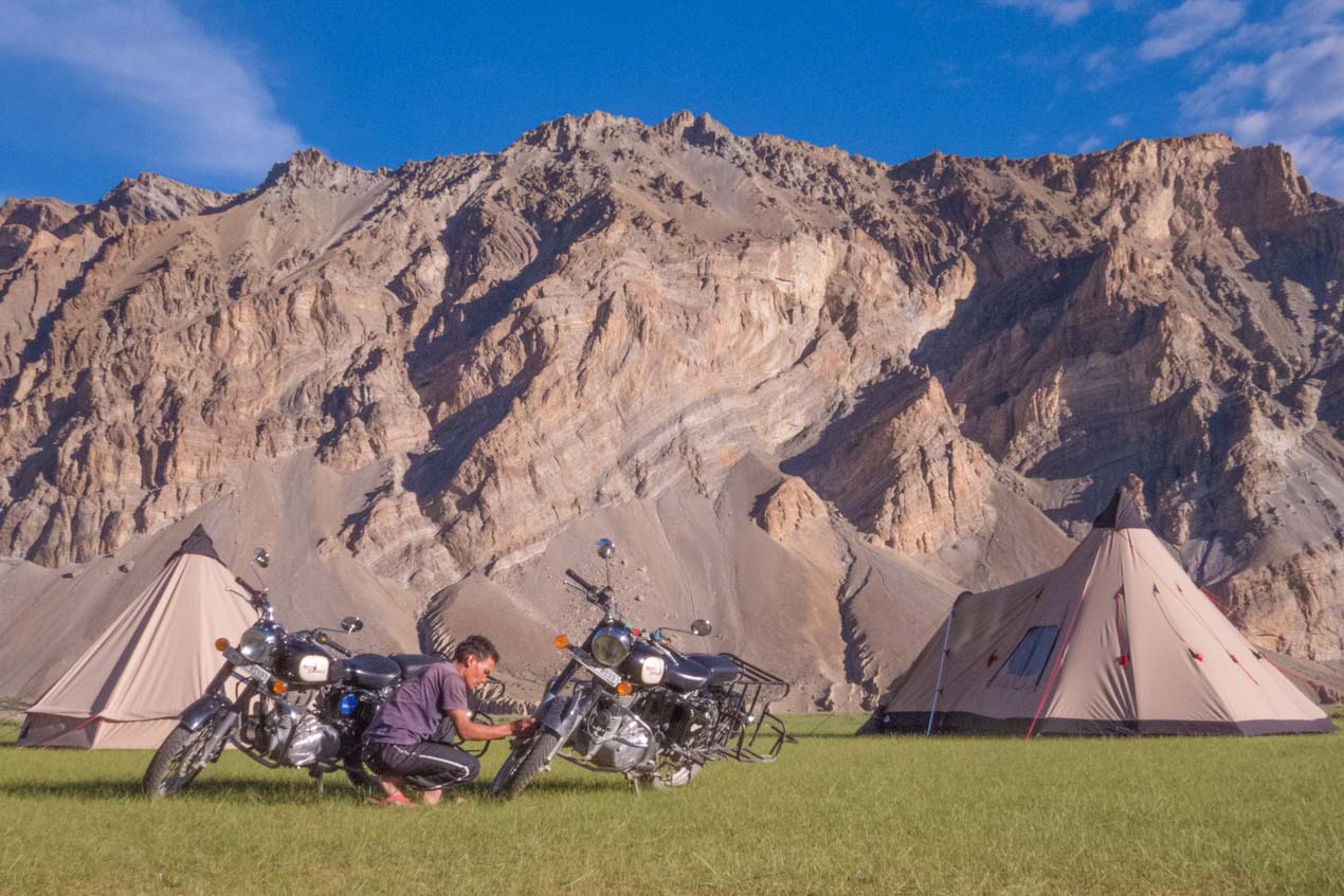Ladakh Bike tour camping set up by Himalayan Ecotourism